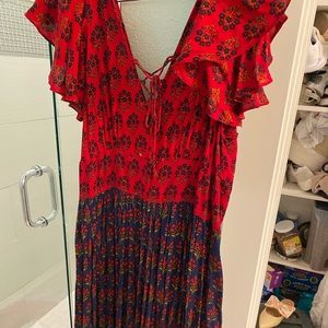 Anthropology MIDI Dress. Additional mustard strip on bottom.